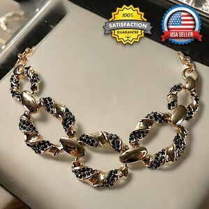 Women's A New Day Hematite Stone Pave Gold Chain Link Necklace Elegant Jewelry